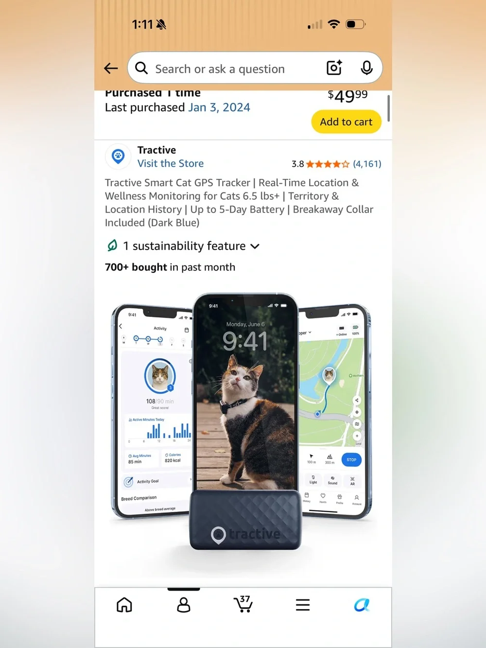 Tractive Rechargeable Feline GPS Tracker